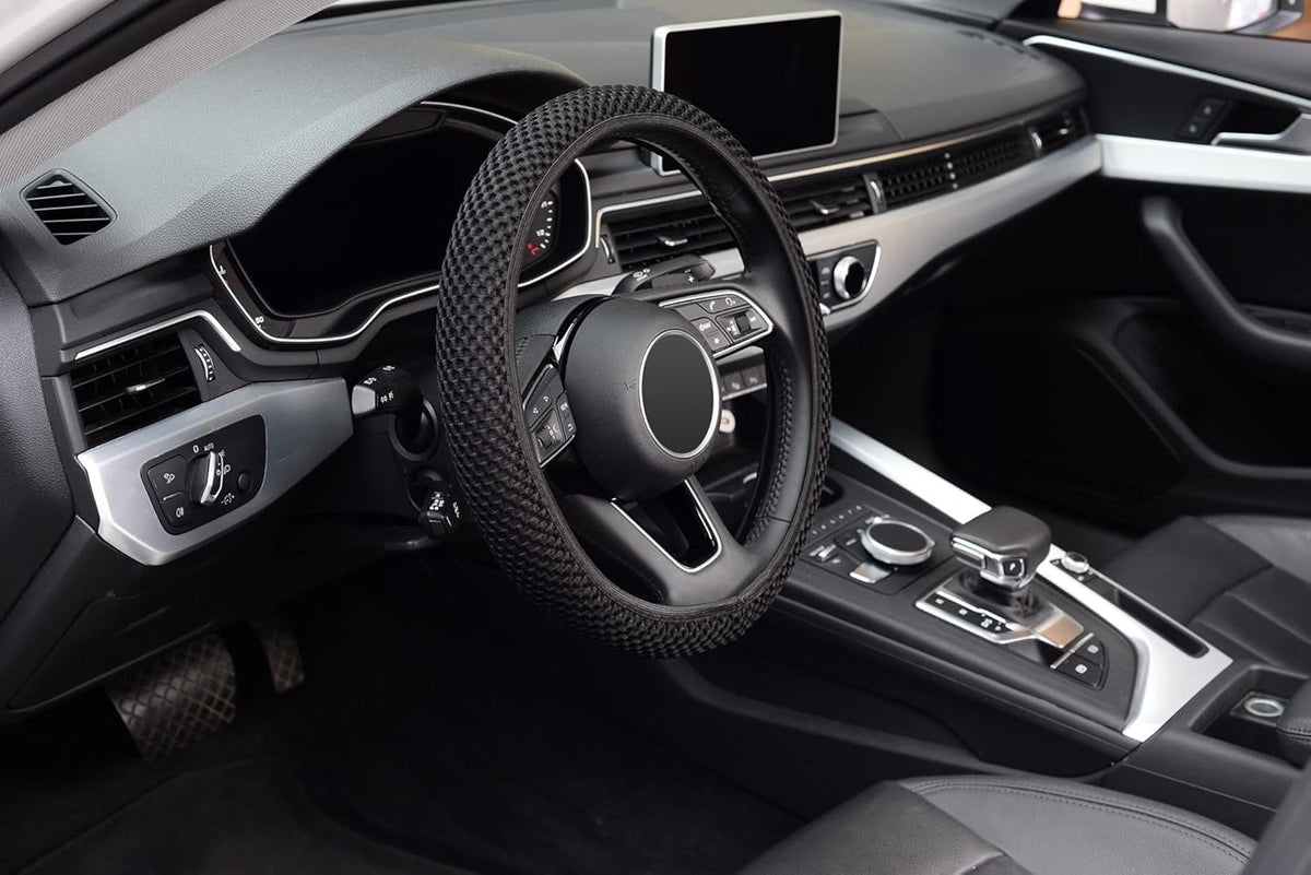 Elastic Steering Wheel Cover - 15-Inch, Microfiber Ice Silk, Anti-Slip, All-Season Comfort