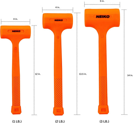 2 LB Dead Blow Hammer - Polyurethane Head, Non-Slip Grip, Orange
