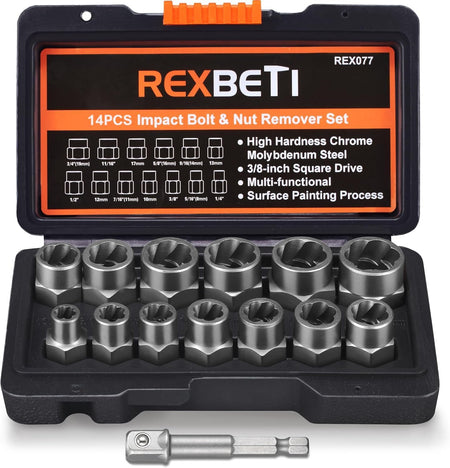 13-Piece Bolt & Nut Remover Set, Chrome Molybdenum Steel Extractor Kit