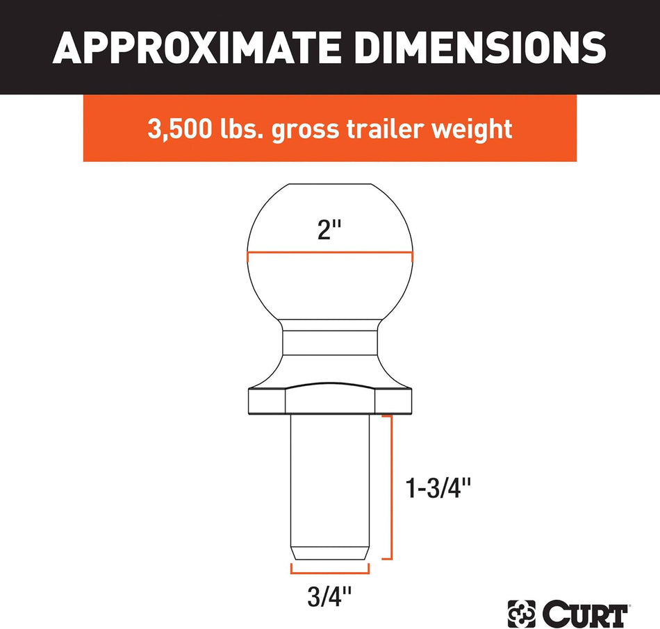 Chrome Trailer Hitch Ball with 2-Inch Diameter and 3500lbs Rating