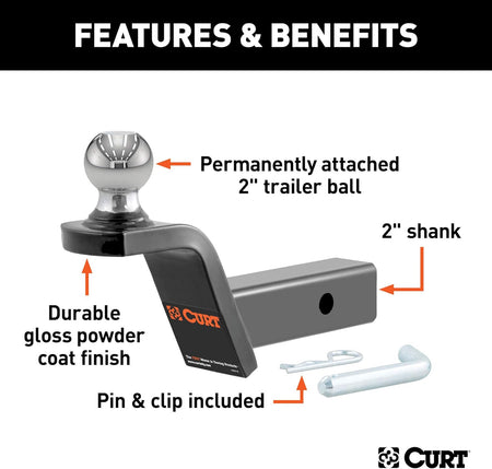 Heavy-duty trailer hitch ball mount with 2-inch ball and pin
