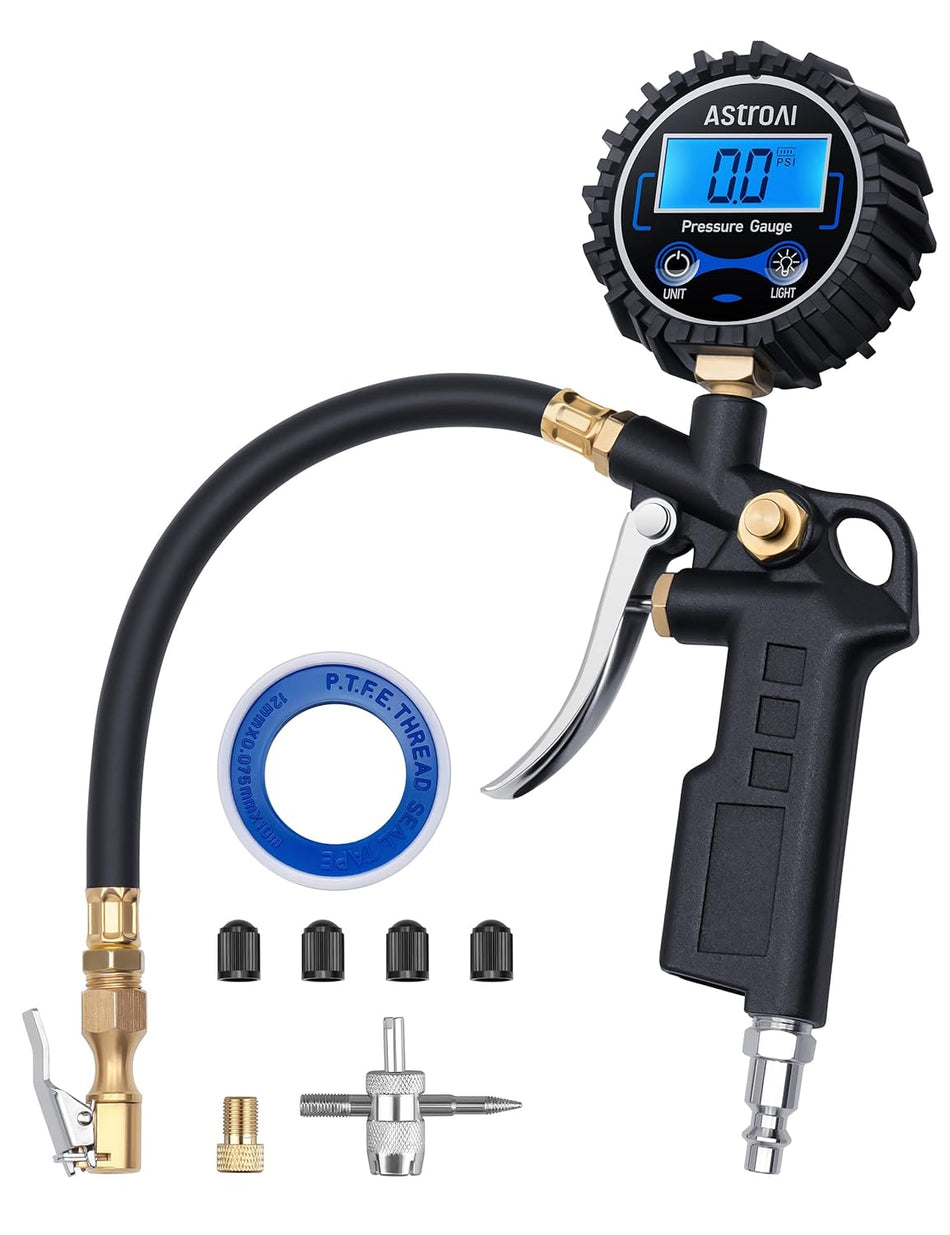 Digital Tire Pressure Gauge with Inflator - 250 PSI, Quick Connect
