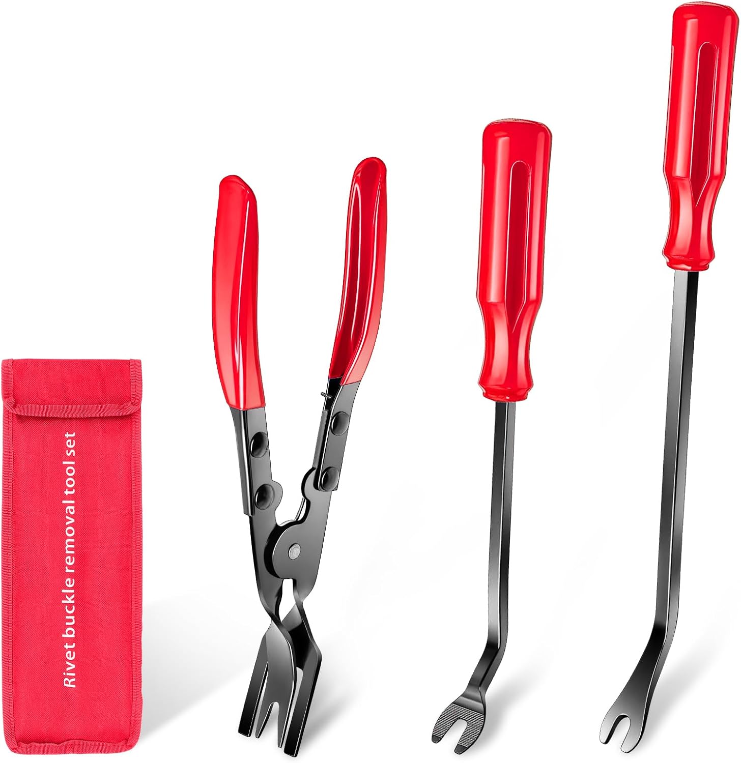 3-piece auto trim removal tool set with ergonomic handles for fastener and clip removal.