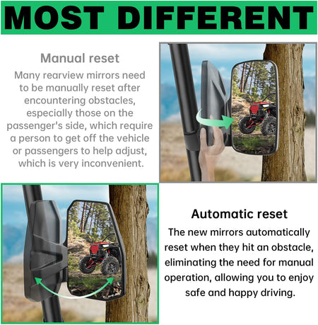 UTV Side Mirrors with Auto Reset and Wide View for 1.5"-2.0" Roll Cages