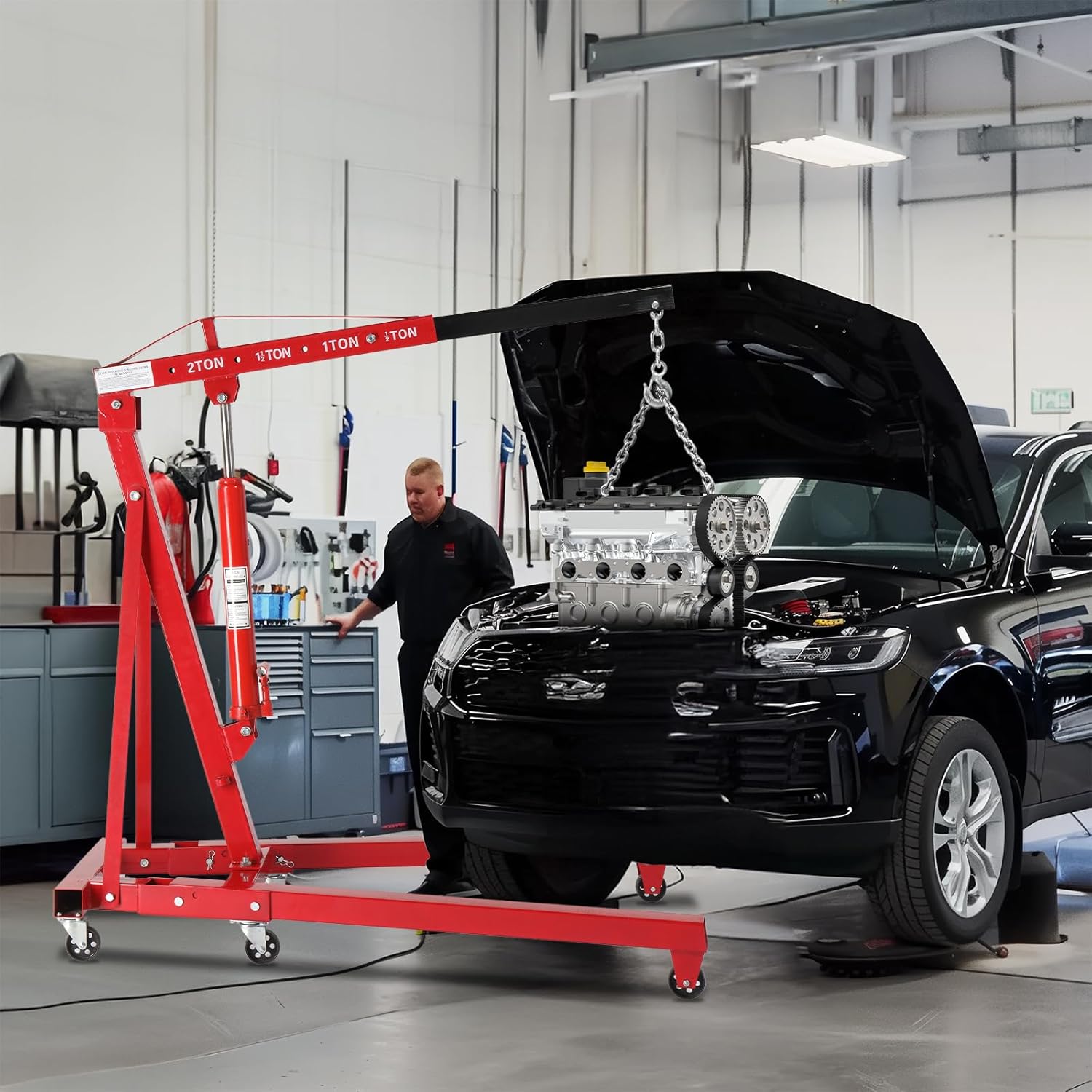 2-Ton Folding Hydraulic Engine Hoist with 4400 lb Lift Capacity