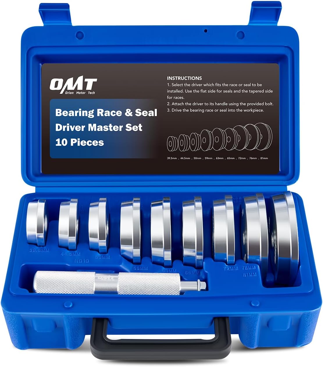 Bearing Press Kit - 10pc Seal & Bearing Driver Set with 9 Adapters