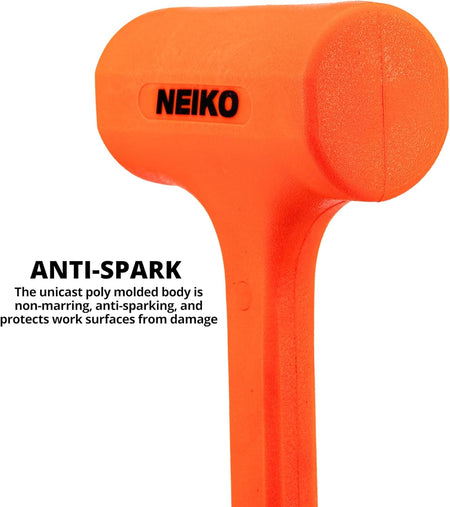 2 LB Dead Blow Hammer - Polyurethane Head, Non-Slip Grip, Orange