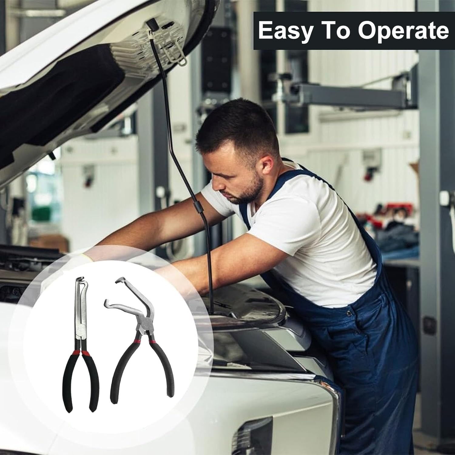8" Automotive Electrical Connector Pliers Set - Straight & 60° Bend for Fuel Lines & Wiring Harnesses