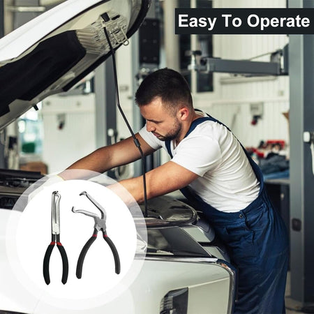8" Automotive Electrical Connector Pliers Set - Straight & 60° Bend for Fuel Lines & Wiring Harnesses