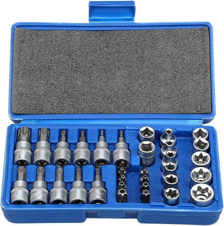 34-Piece Torx Bit Socket Set in Chrome Vanadium Steel