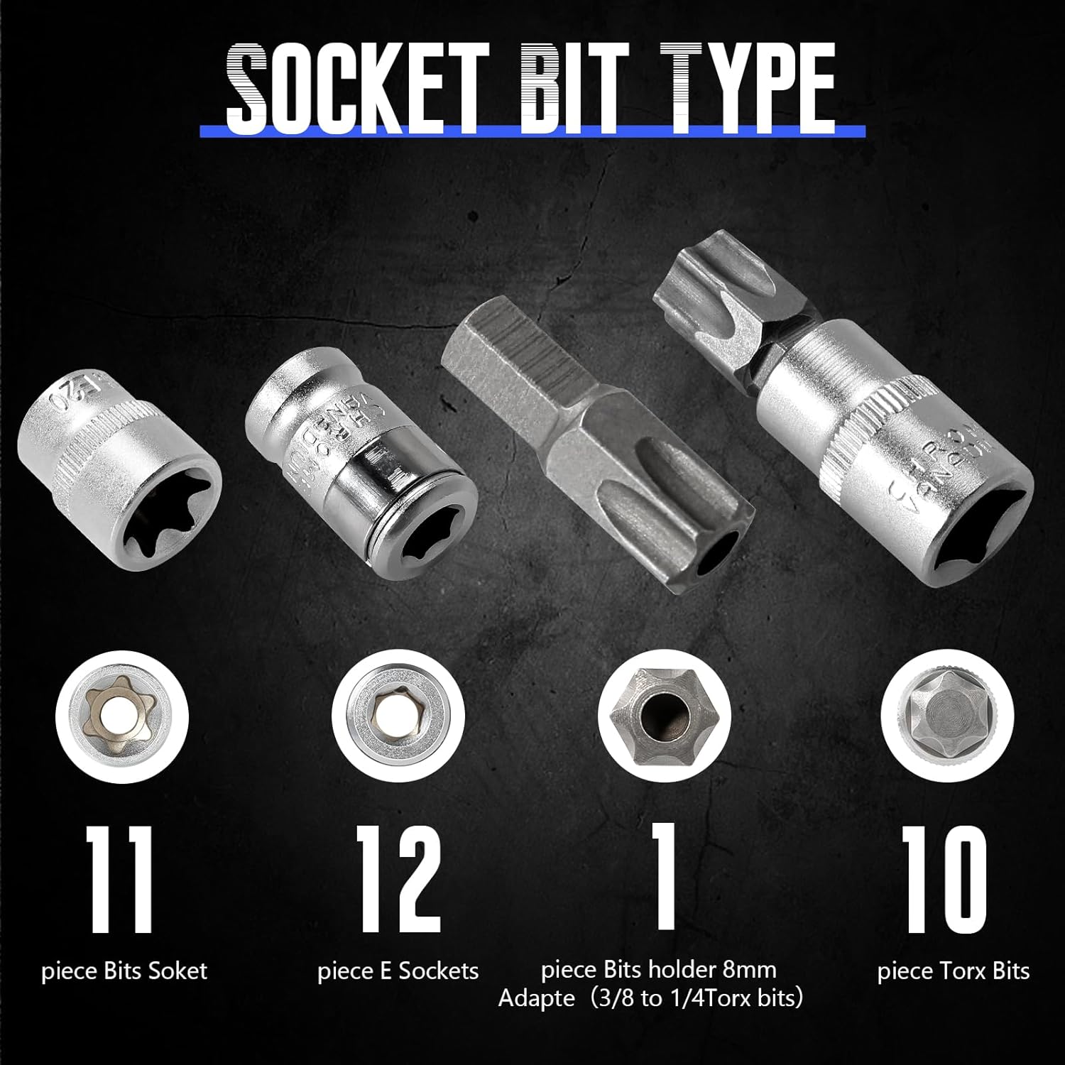 34-Piece Torx Bit Socket Set in Chrome Vanadium Steel