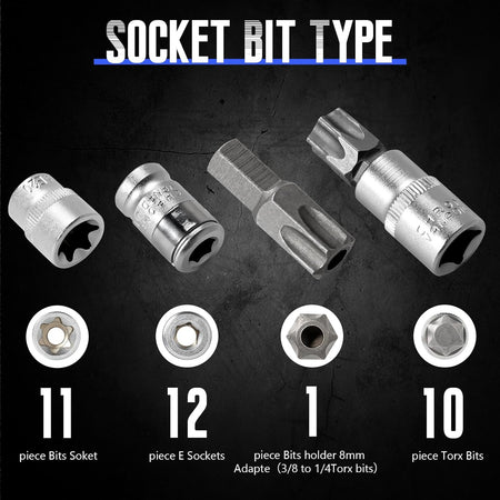 34-Piece Torx Bit Socket Set in Chrome Vanadium Steel