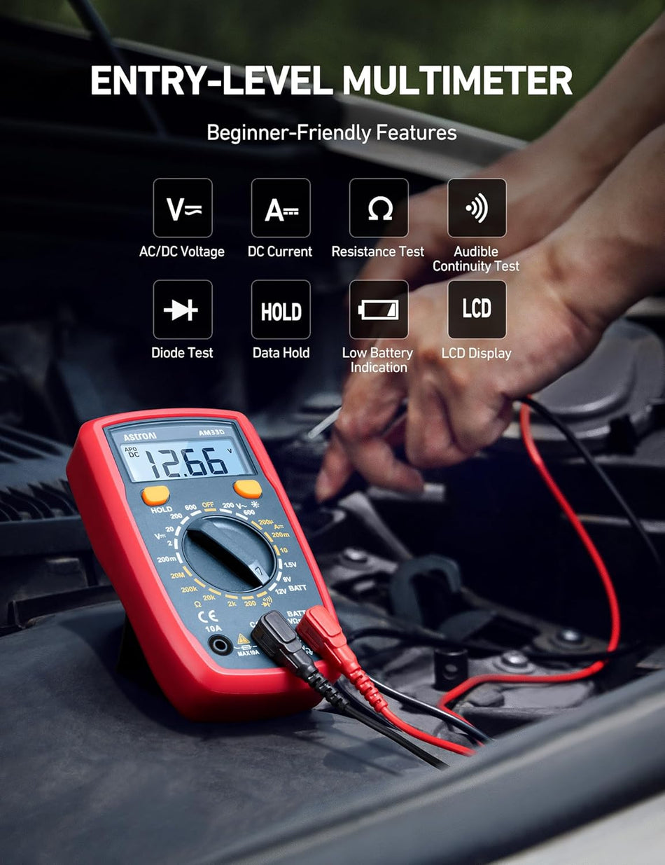 Digital Multimeter 2000 Counts for AC/DC Voltage and Resistance Testing