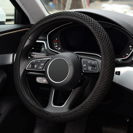 Elastic Steering Wheel Cover - 15-Inch, Microfiber Ice Silk, Anti-Slip, All-Season Comfort