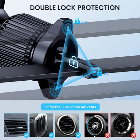 Adjustable 360° car phone mount for dashboard, windshield, and air vent. Universal fit for smartphones.