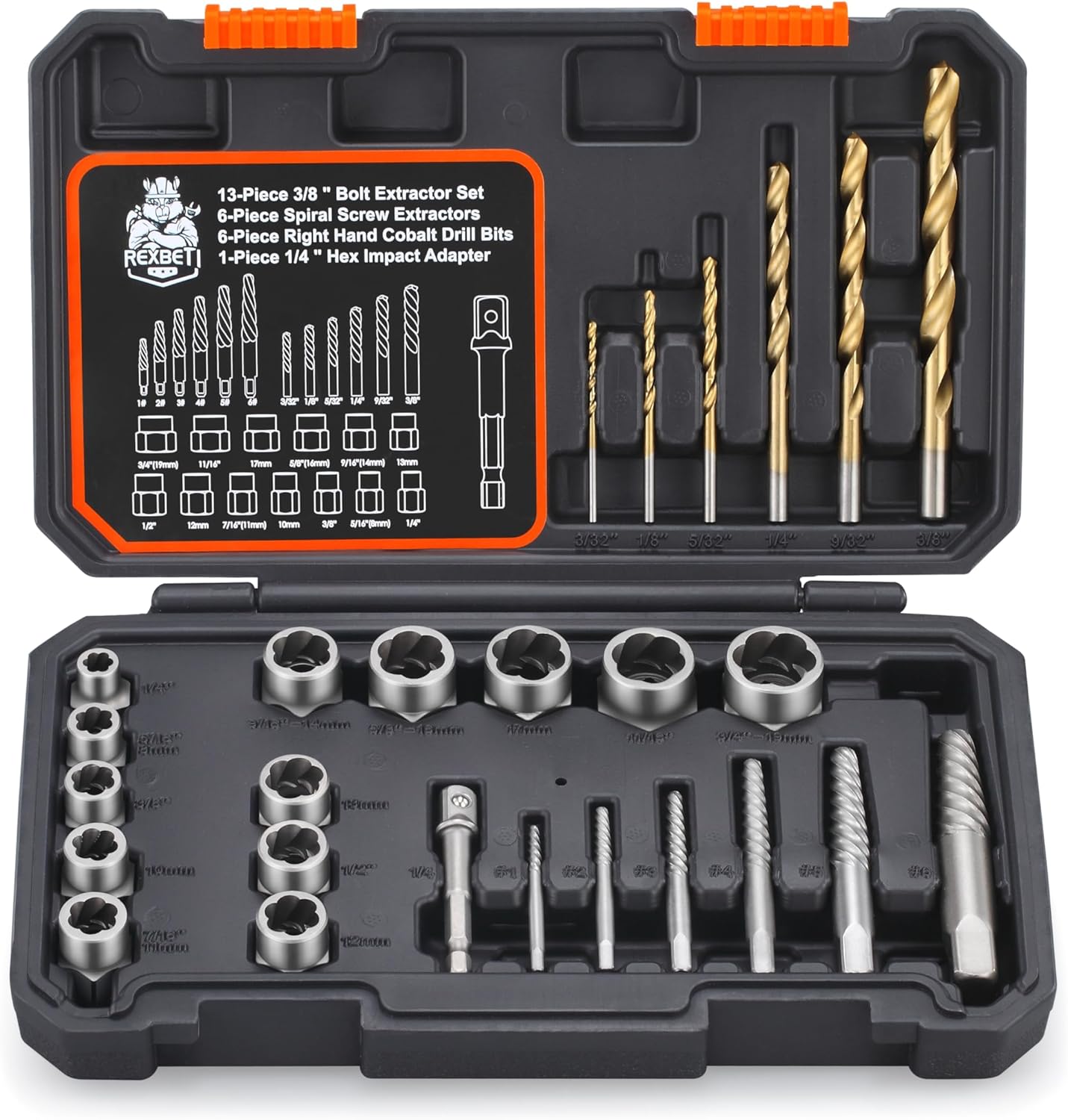 13-Piece Bolt & Nut Remover Set, Chrome Molybdenum Steel Extractor Kit
