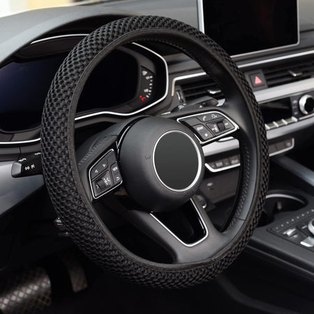 Elastic Steering Wheel Cover - 15-Inch, Microfiber Ice Silk, Anti-Slip, All-Season Comfort
