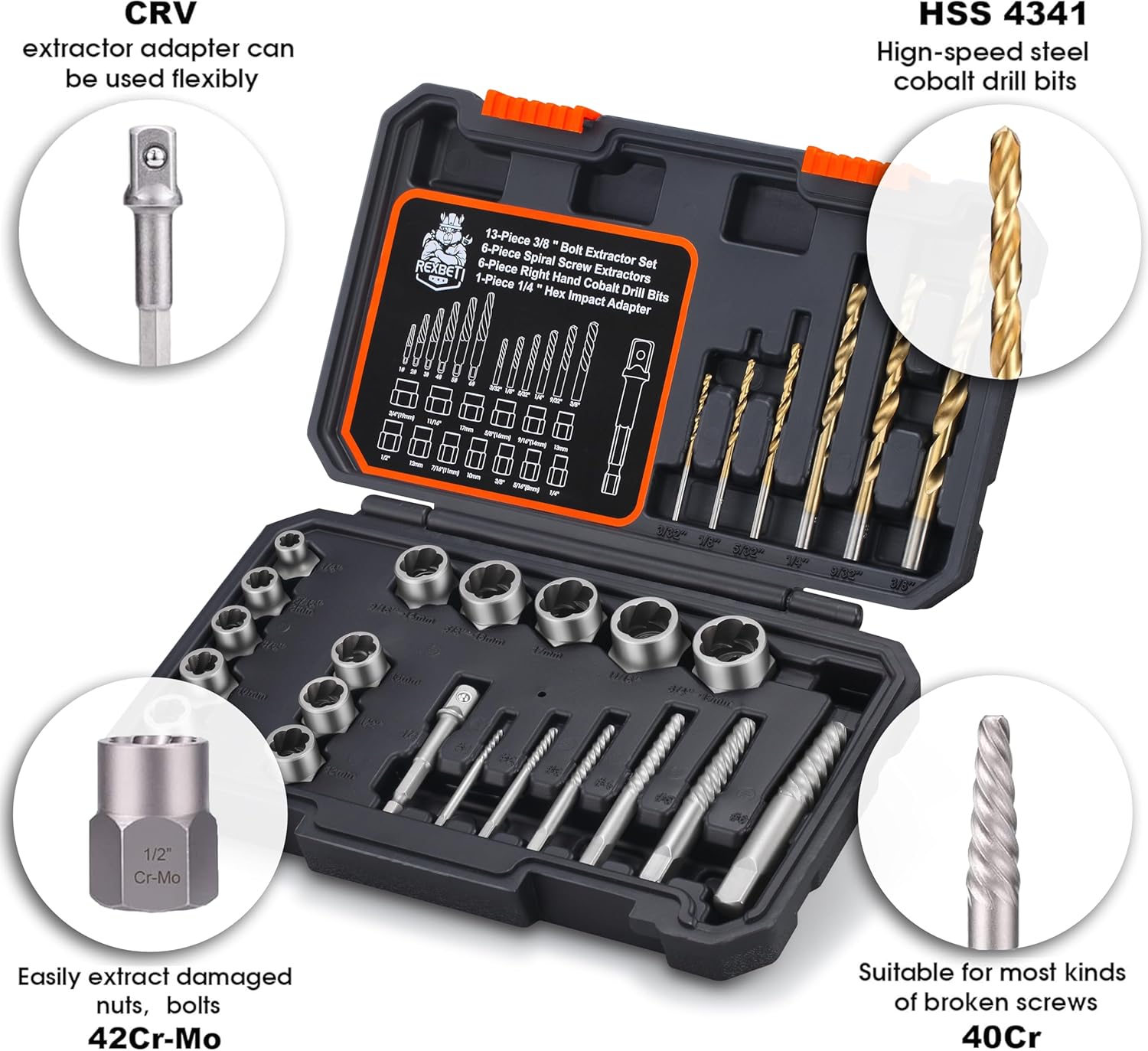 13-Piece Bolt & Nut Remover Set, Chrome Molybdenum Steel Extractor Kit