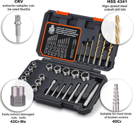 13-Piece Bolt & Nut Remover Set, Chrome Molybdenum Steel Extractor Kit
