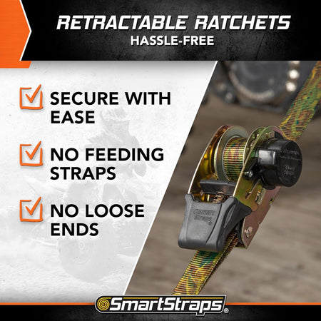 Retractable Ratchet Tie Down Straps 4-Pack with 1500lb Strength
