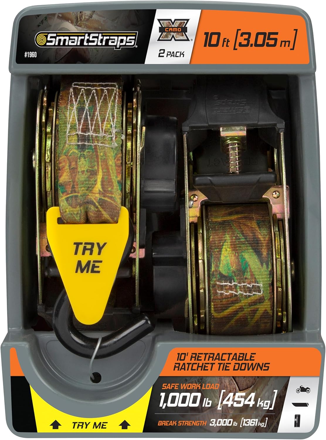 Retractable Ratchet Tie Down Straps 4-Pack with 1500lb Strength