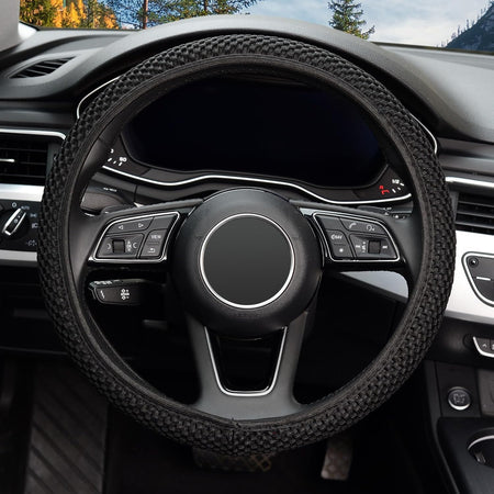 Elastic Steering Wheel Cover - 15-Inch, Microfiber Ice Silk, Anti-Slip, All-Season Comfort