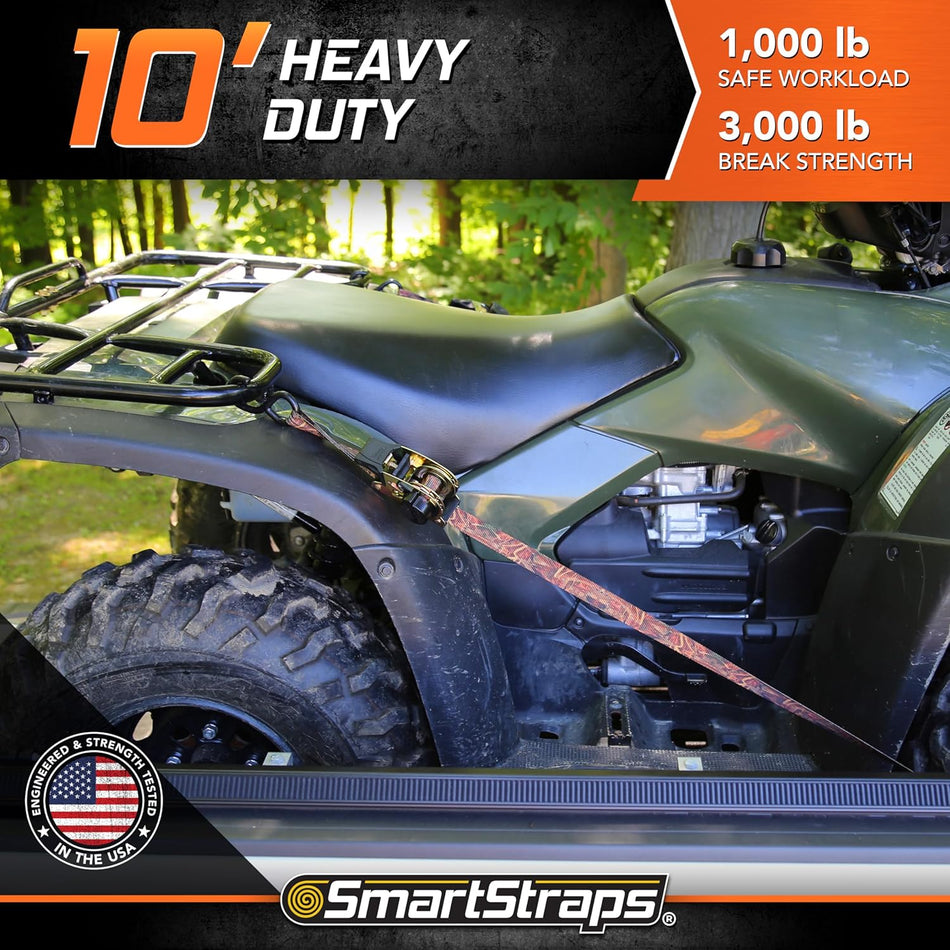Retractable Ratchet Tie Down Straps 4-Pack with 1500lb Strength