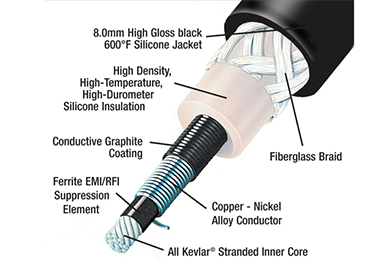 Ceramic spark plug wires kit, 8mm, heat-resistant up to 2000°F for high-performance engines