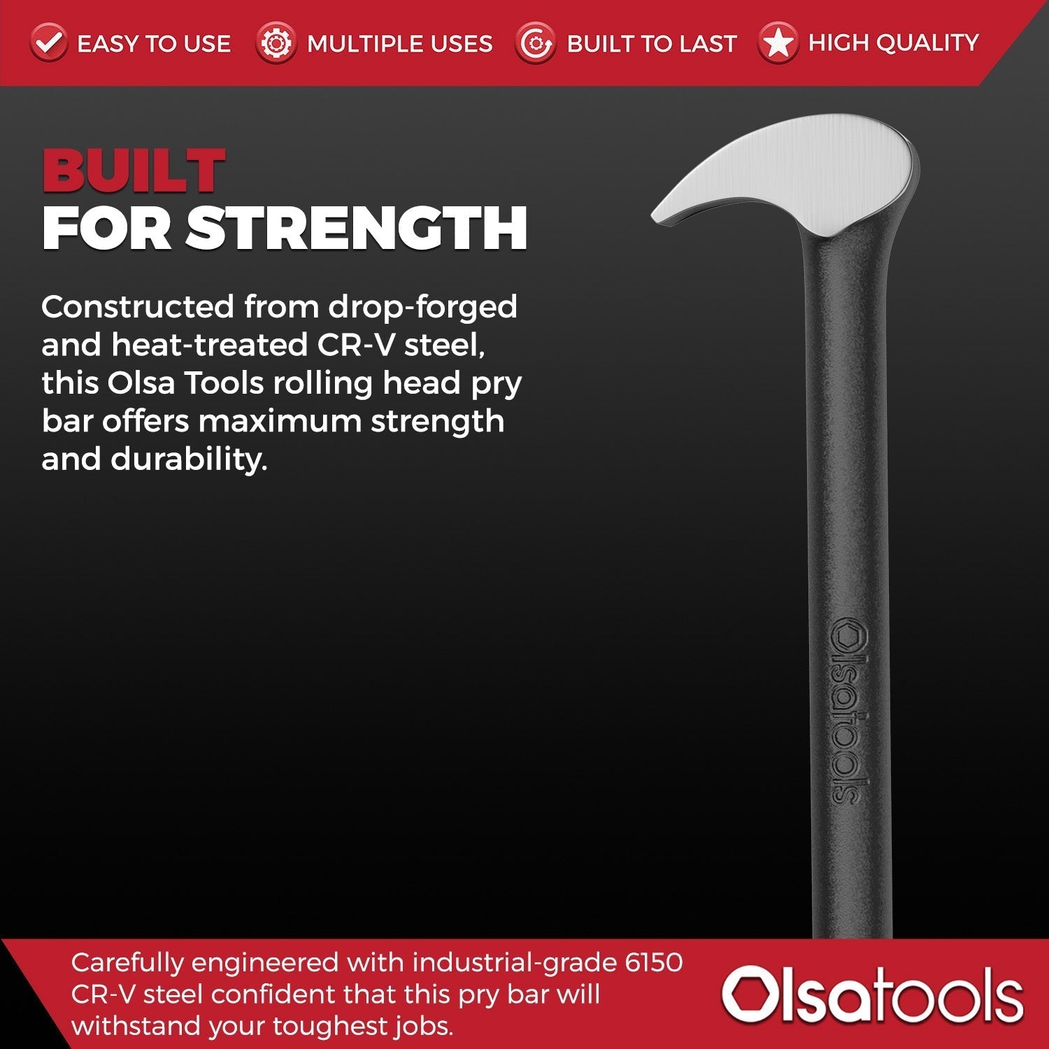 Rolling head pry bar set with 6" and 16" CR-V steel bars