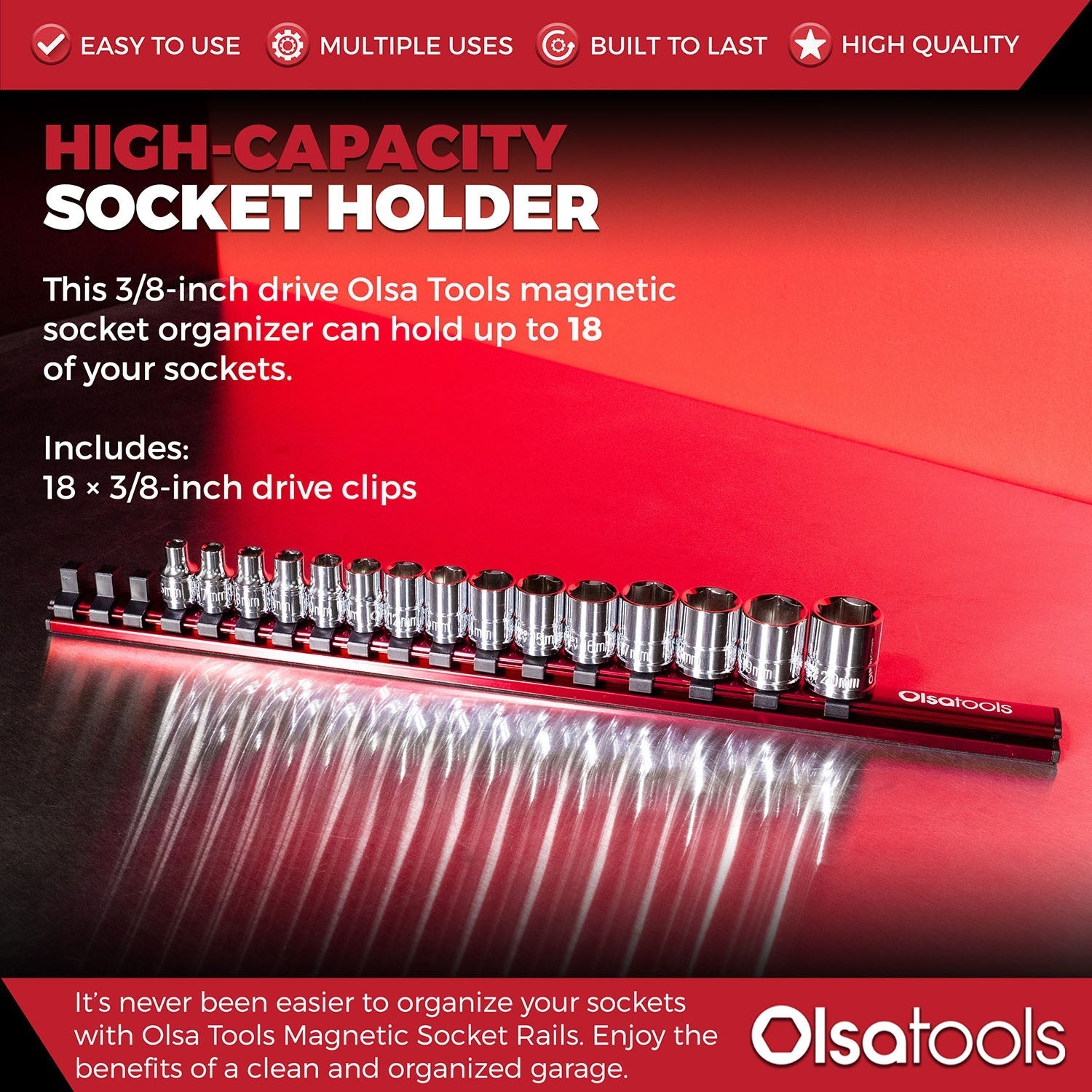 Magnetic Aluminum Socket Organizer Rail for 24 Sockets Storage