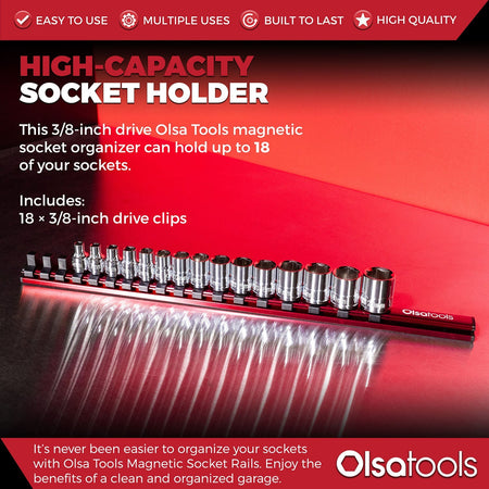 Magnetic Aluminum Socket Organizer Rail for 24 Sockets Storage