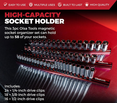 Magnetic Aluminum Socket Organizer Rail for 24 Sockets Storage