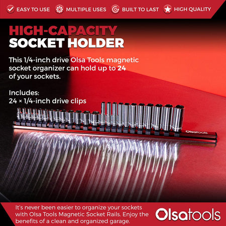 Magnetic Aluminum Socket Organizer Rail for 24 Sockets Storage