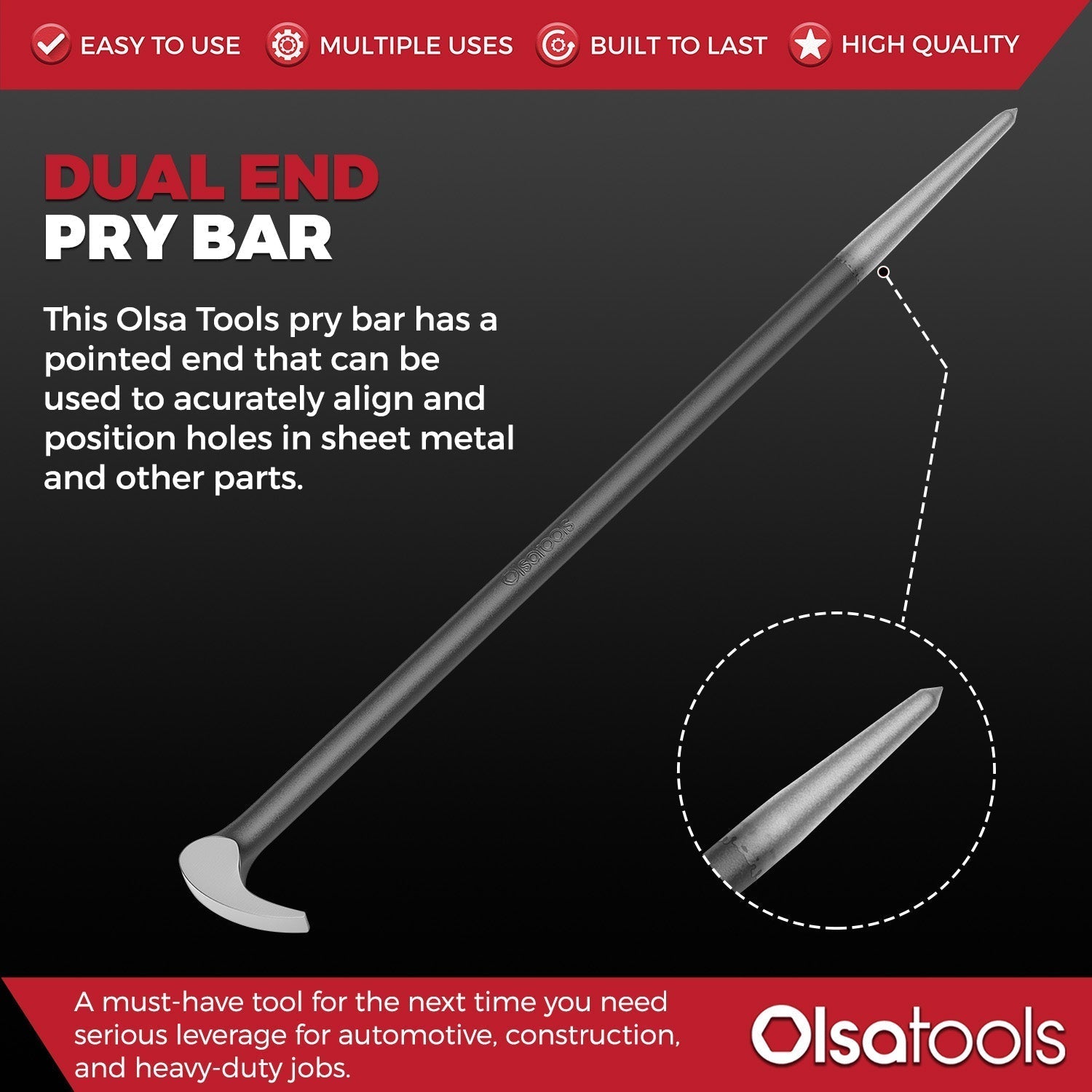 Rolling head pry bar set with 6" and 16" CR-V steel bars