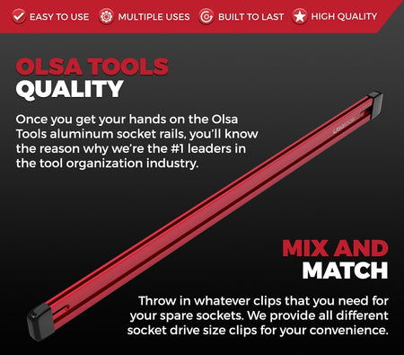 Customizable Aluminum Socket Rail 17" with Rubber Endcaps for Tool Storage