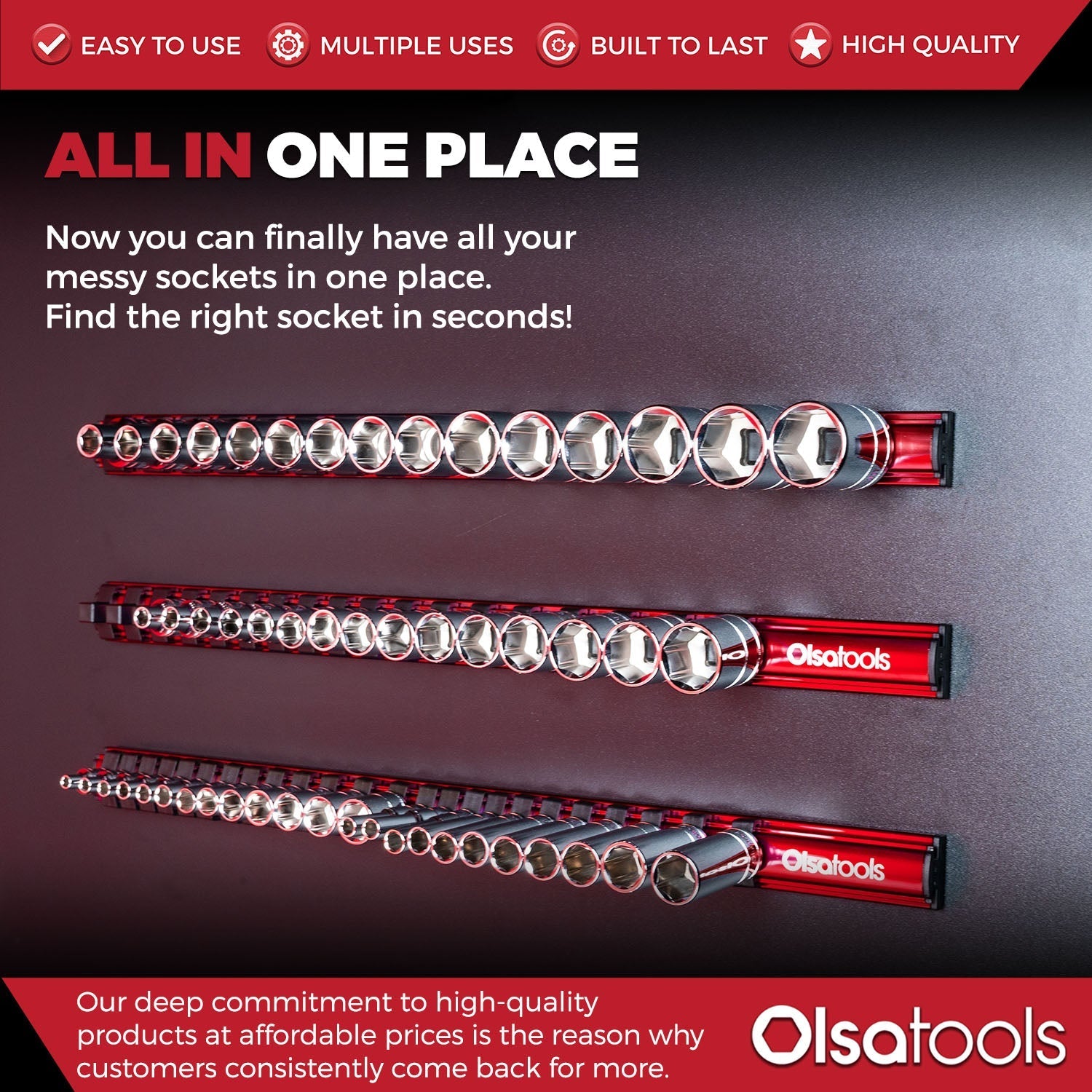 Magnetic Aluminum Socket Organizer Rail for 24 Sockets Storage