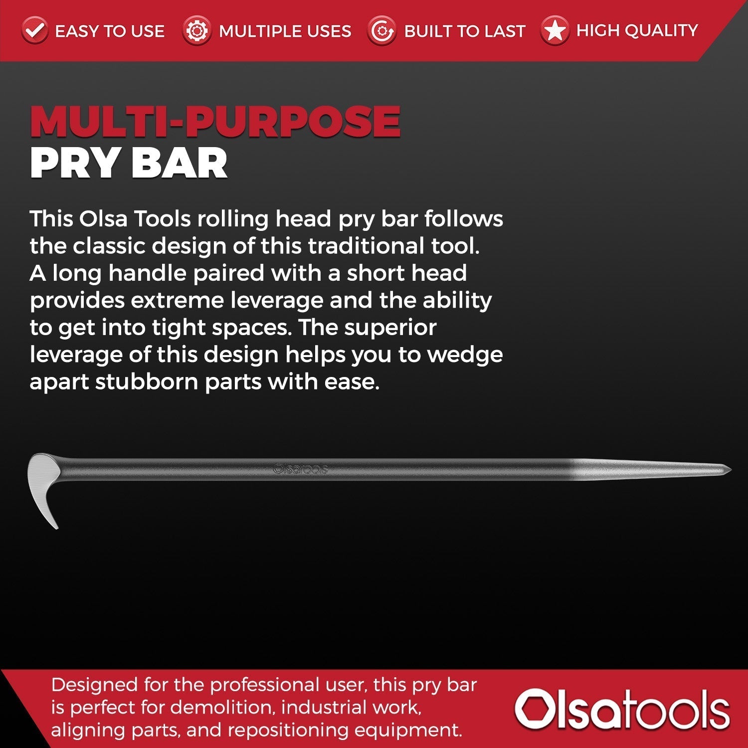 Rolling head pry bar set with 6" and 16" CR-V steel bars