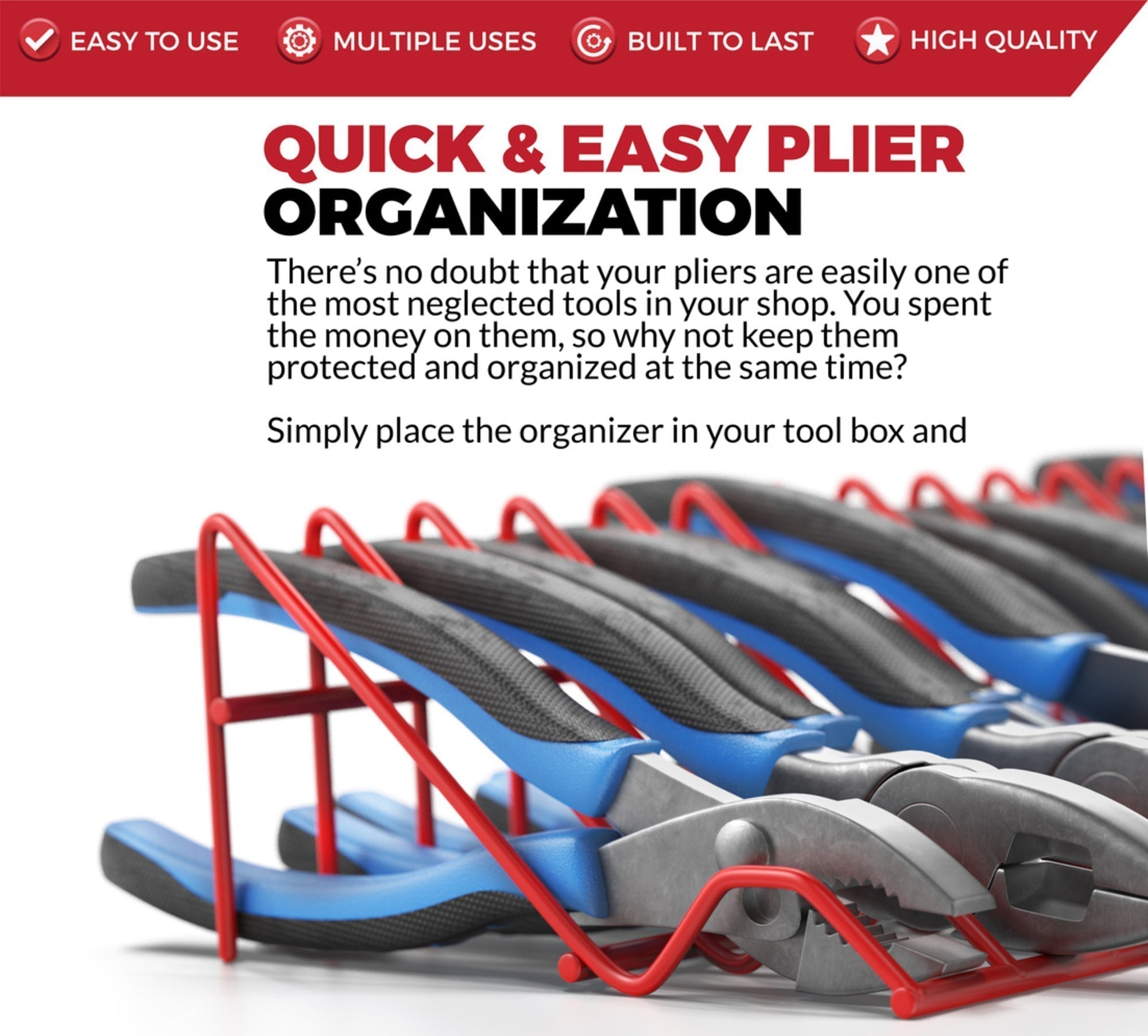 Plier Organizer Rack – Holds 16 Small & Medium Pliers, Space-Saving