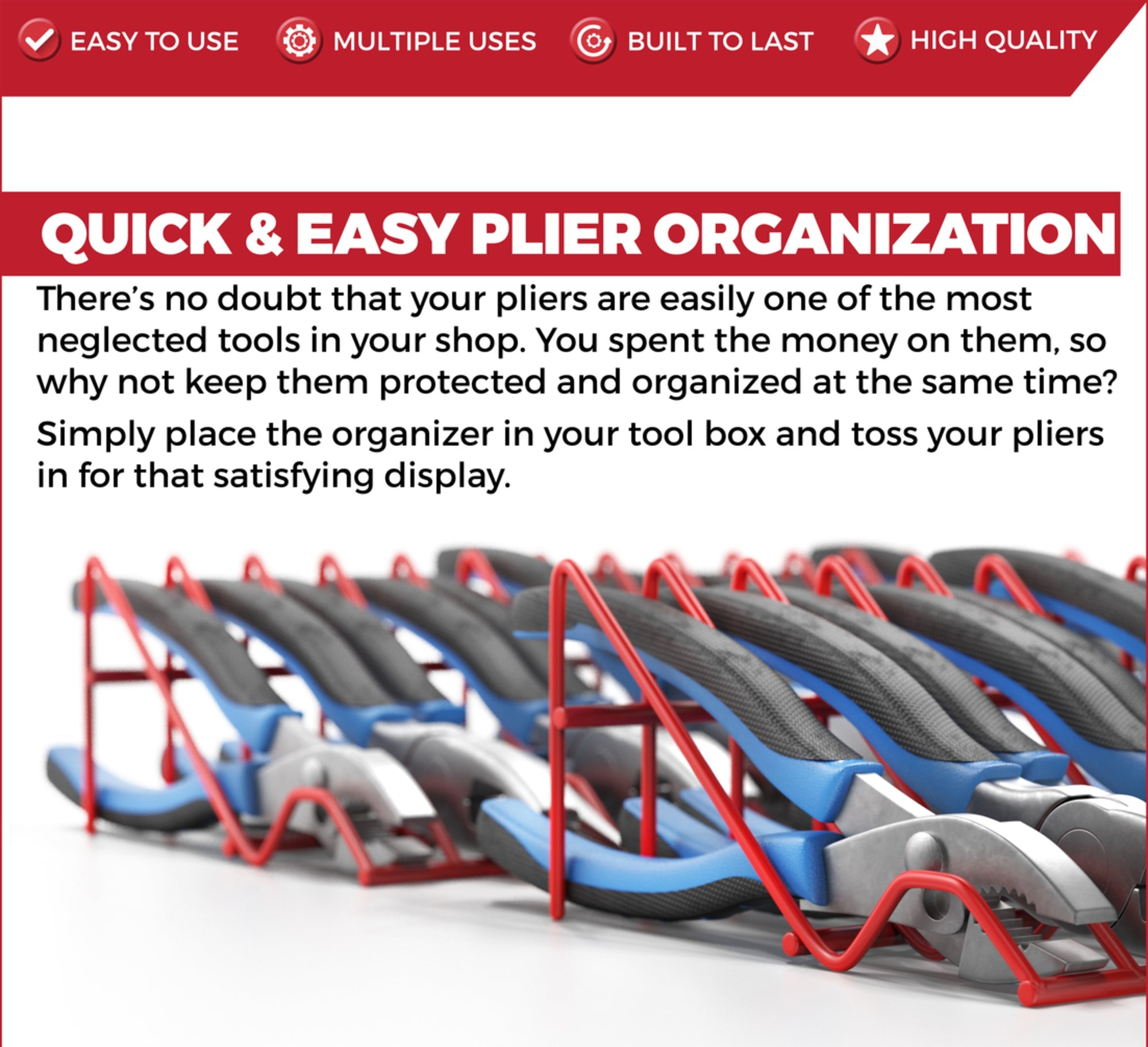 Plier Organizer Rack – Holds 16 Small & Medium Pliers, Space-Saving