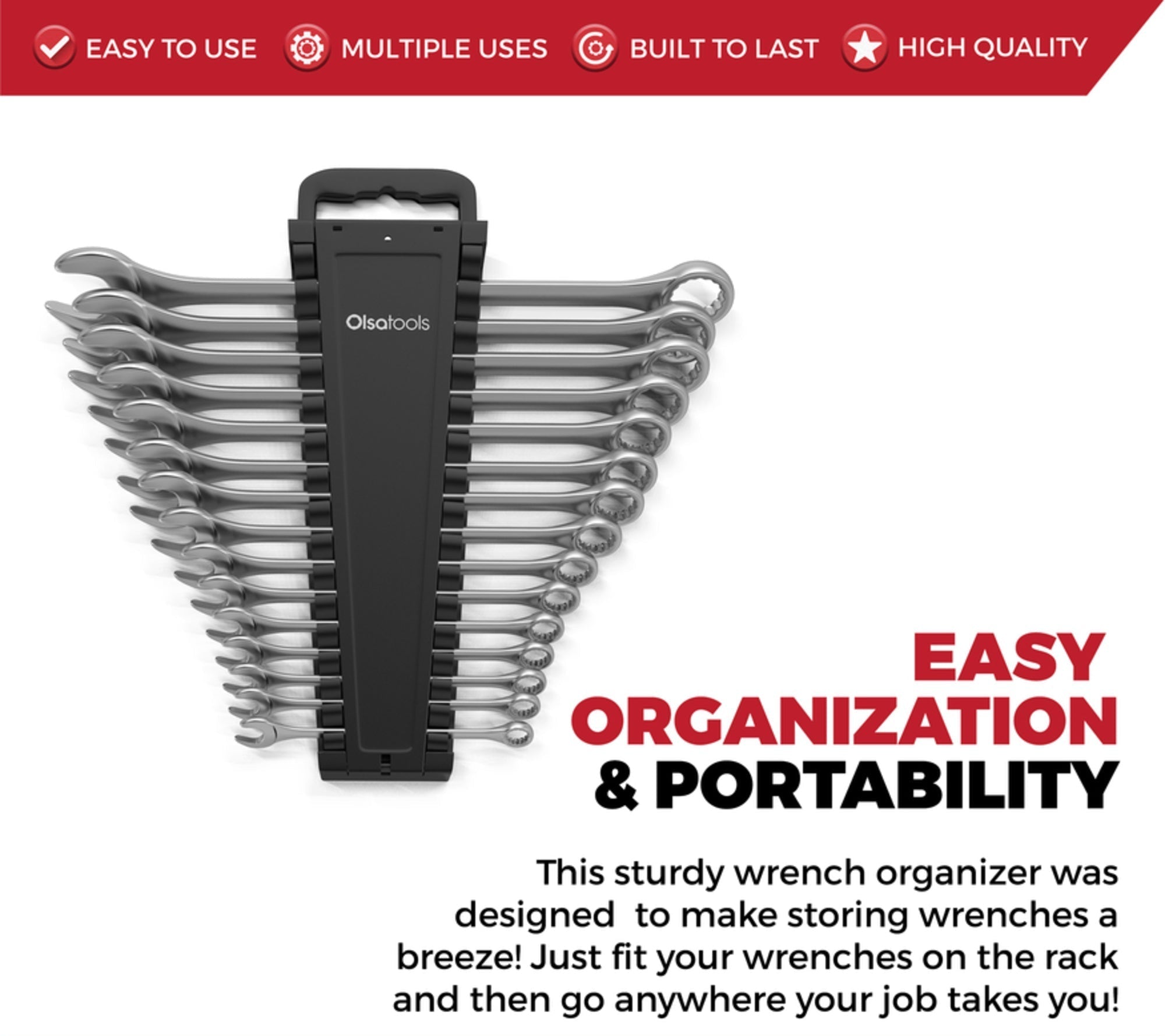Portable Wrench Organizer for 15 Wrenches - Durable & Travel-Friendly
